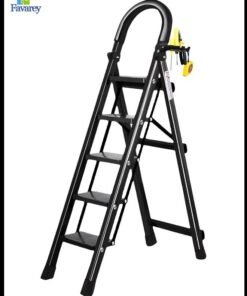 Favarey 5 Step Ladder, Steel Folding Ladder Stool with Tool Rack, Non-Slip Treads, Multi-Purpose Folding Ladder for Home Kitchen Office, Space Saving, Holds up to 150KG