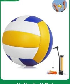 FAYET Official Size 5 Volleyball Set, PU Leather Soft Touch Indoor & Outdoor Volleyball with Pump, Metal Needle & Mesh Carry Bag, Waterproof Recreational Ball for Beach, Gym, Training, Games