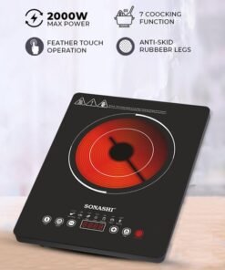 SONASHI 2000W Digital Infrared Ceramic Cooker | Induction Stove | 4 Digit LED Display With Touch Sensor Control | 7 Multiple Cooking Presets & 11 Level Power Settings | Compatible with Multiple Cookware| Easy to Clean |Portable And Compact | Anti-Skid Feet | SIS-008N Black 2000 W SIS-008N Black