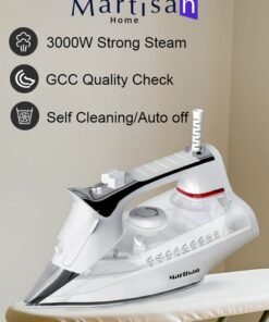 Martisan Powerful 3000W Steam Iron, Nano Ceramic Soleplate, 4-in-1 Iron, Auto Shut Off, Fast Heating Iron Box, Dry Ironing, Spray & Burst, Adjustable Temperature, Self-Cleaning, Anti Drip, Anti Calc, 400ml Large Water Tank, White