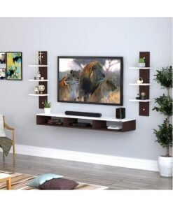 MODERN HOME Modern Wall-Mounted TV Shelf with Storage Brown And White - Image 3