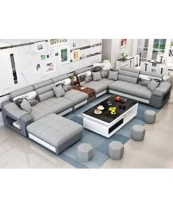 ALWASIT HOME Swapan Sectional Sofa – Modern Corner Fabric Sofa Set with Solid Wood Frame for Living Room – Grey