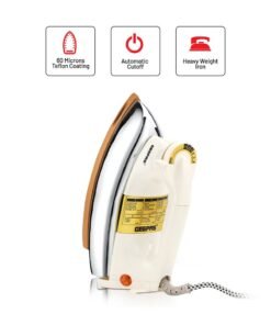 GEEPAS Heavy Weight Dry Iron with Overheat Protection | Golden Ceramic Soleplate | Cord Wrap Facility 2.15 kg 1200 W GDI23011 White/Silver/Gold 2.15 kg 1200 W GDI23011 White/Silver/Gold
