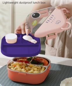 Alternative view of Soft Touch Stainless Steel Baby Lunch Box, Toddler Bento Box with Handle, Baby Food Container with Lid, Kids Snack Box with Sauce Cup and Spoon for School Travel Home (Red)