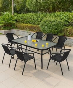 Harmony Home 9-Piece Outdoor Garden Dining Set – 1 Poly Rattan Patio Table & 8 Chairs, Balcony & Terrace Furniture- Black