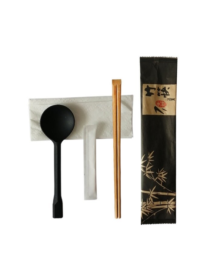 Customized Disposable Tableware Set Hotel Catering Takeaway Disposable Chopsticks Four-piece Tableware Package Customized-Color:Bamboo Chopsticks