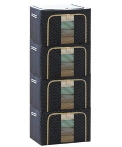 ALLWIN-HOUSEWARE W Organisers Storage Box for Clothes 66 Liter Capacity Wardrobe Organizer for Clothes Storage Organizer Foldable Steel Frame with Zipper & Clear Window with Handle (Blue Dot, 66 Ltr - Pack of 4)