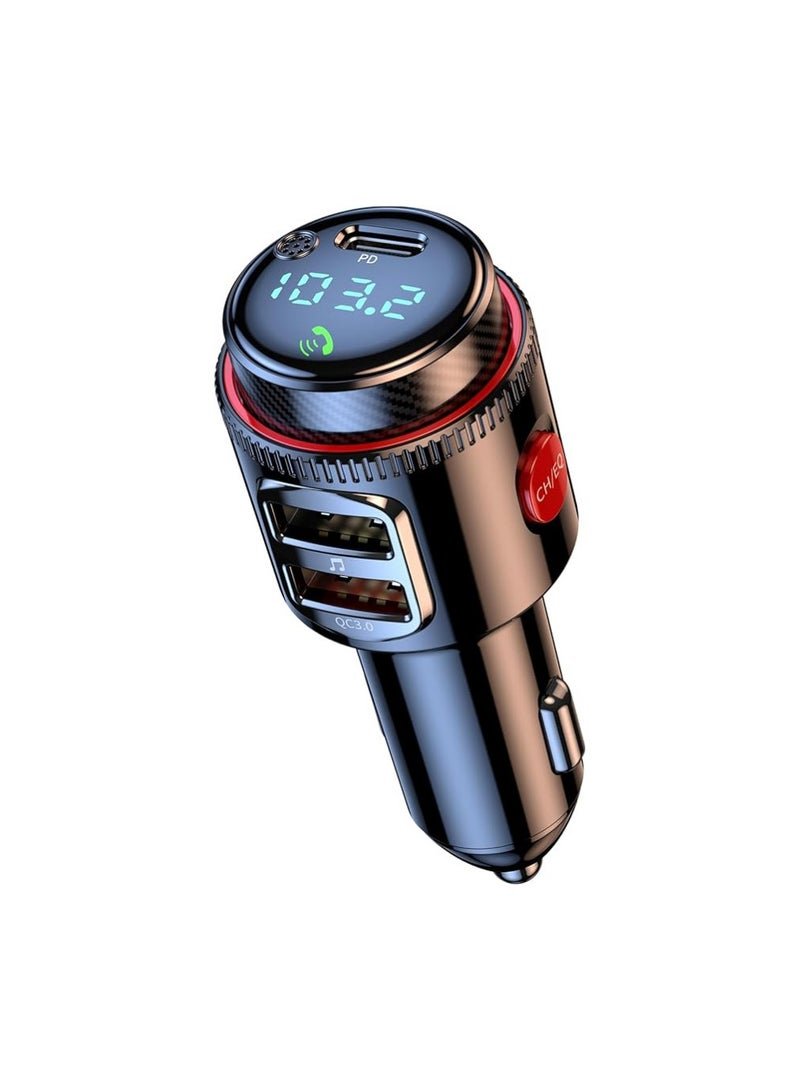 X-level Car Charger,Car Bluetooth Adapter, Wireless FM Transmitter, USB C&QC3.0 Dual Fast Charging, Lighter Radio Music, Supports Hands-Free Siri Google Assistant & USB Drive, HiFi Bass Sound