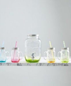 Cooler Glass Beverage Dispenser with 4-Piece Mason...