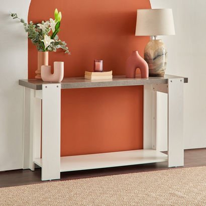 Cementino Rectangular Sofa Table with Undershelf