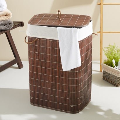 Knock Down Rectangular Bamboo Laundry Basket