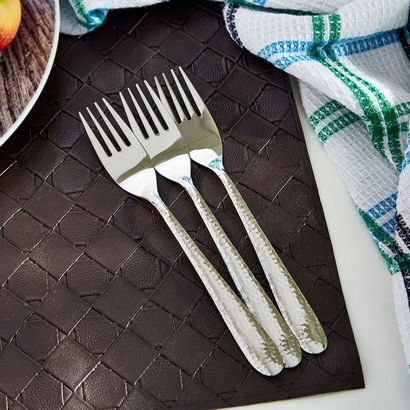 Hammered Stainless Steel Table Fork - Set of 3