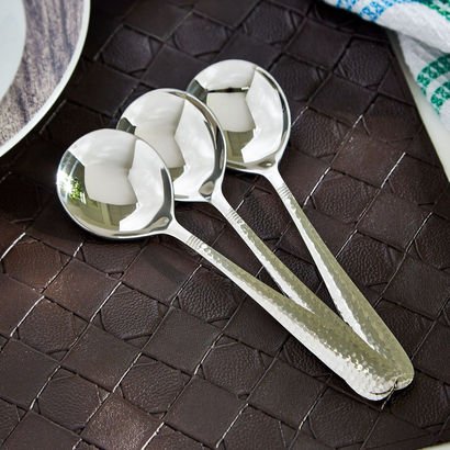 Hammered Stainless Steel Soup Spoon - Set of 3