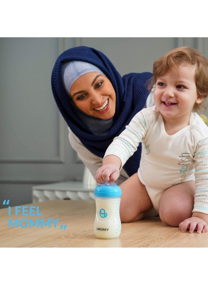 Umomy Newborn Baby Bottles, PP Anti-Colic Infant Bottles, Silicone Rubber Teat, Wide Neck Breast-Like Nipple, BPA Free Slow Flow, Blue, 60ml - Image 3