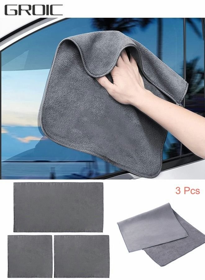 GROIC 3 Pack Microfiber Chamois Cloth for Cars Professional-Grade Car Wash Towel Double-Sided Absorbing Water Without Hair Loss Thickened Towel (Grey 3 Size)