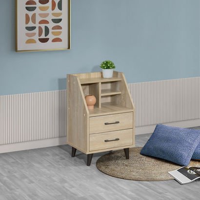 Oasis 2-Drawer Nightstand with Open Shelf Storage