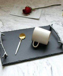 Zen Natural Slate Plate with Arborization Handle -...