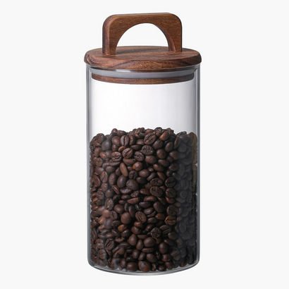 Zen Borosilicate Glass Storage Jar with Wooden Lid...