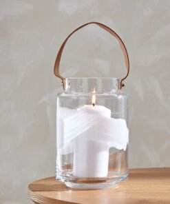 Live Clear Glass Textured Lantern with Leather Han...
