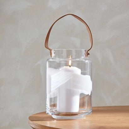 Live Clear Glass Textured Lantern with Leather Han...