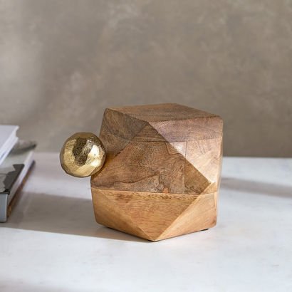Liv Wooden Polyhedron Accent with Metal Knob - 14x...