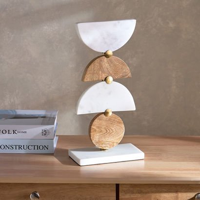Liv Marble and Wood Geo Table Accent - 20x125x40 c...
