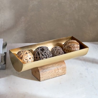 Liv Trinket Boat Accent Decor with Wooden Base - 3...