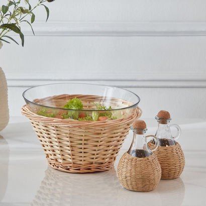 Minimalist 3-Piece Glass Serving Bowl Set with Oil...