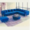 Maharat Al Bahar Golden-Legged L-Shaped Chesterfield Velvet Sofa Set Luxury Living Room Blue  6 Seater