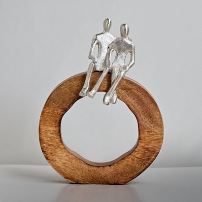 Odin Aluminum Couple Sculpture with Wooden Base - ...