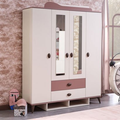 Maybelle 4-Door Wardrobe with 2 Drawers and 2 Mirr...