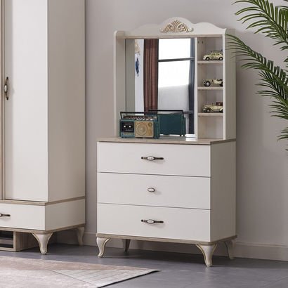 Meadow 3-Drawer Dresser With Mirror Storage and Sh...