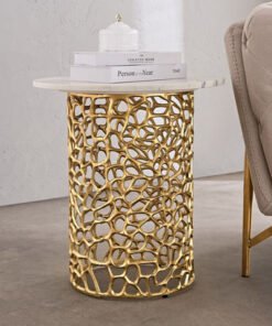 Cavon Dolce Genuine Marble Top End Table with Alum...