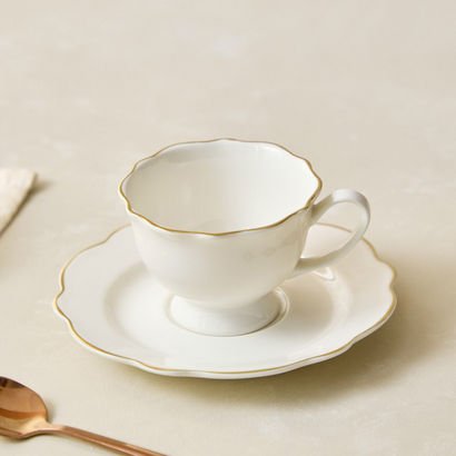 Ivory New Bone China Rim Espresso Cup and Saucer -...