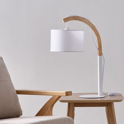 Tyler Metal and Wooden Table Lamp with Fabric Shad...