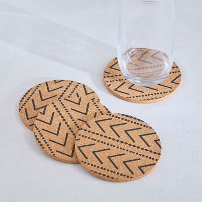 Trib 4-Piece Printed Cork Coaster Set - 10 cm