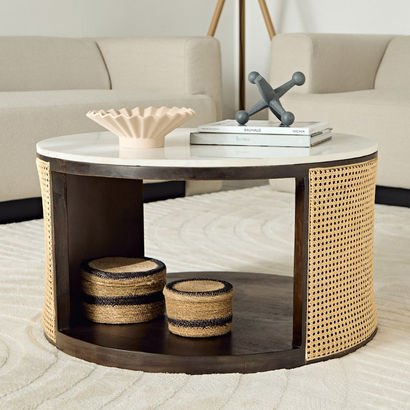 Cavon Rattan Bay Solid Wood Coffee Table with Genu...