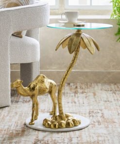 Vendra Camel Glass Top and Genuine Marble Top Side...