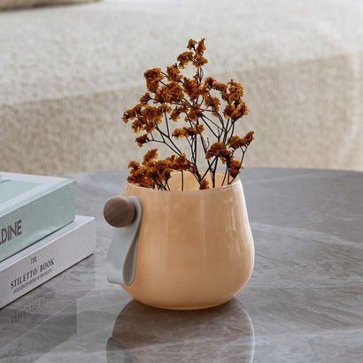Auden Glass Vase with Leather Handle - 14.1x11.1x8...