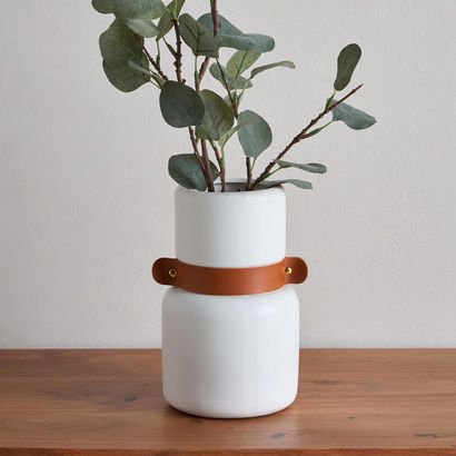 Tilden Ceramic Vase with PU Band - 14x14x23.5 cm