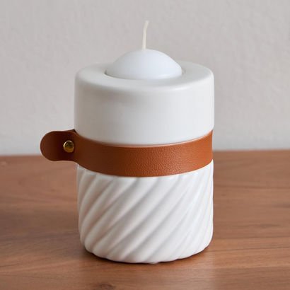 Tilden Half Ribbed Ceramic Candleholder with PU Ba...