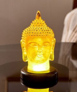 Asher Polyresin LED Light Buddha Head on Wooden Ba...