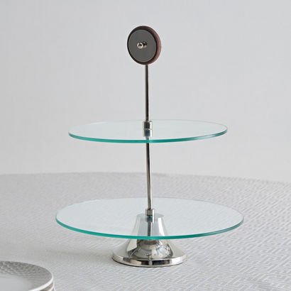 Aura 2-Tier Glass Serving Platter with Wheel Stem ...