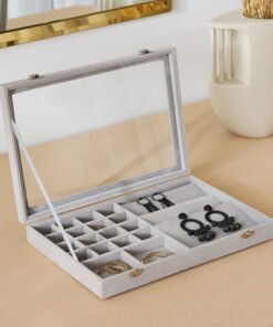 Velour Jewellery Box with Clear Lid - 35x24x5.5 cm