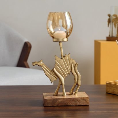 Rayon Aluminium Camel Tealight Holder with Wooden ...