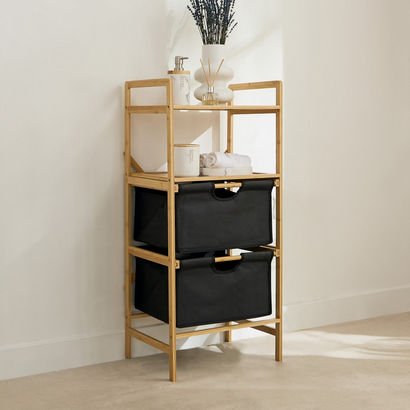 Oxford 2-Tier Storage Basket with Bamboo Shelf - 4...
