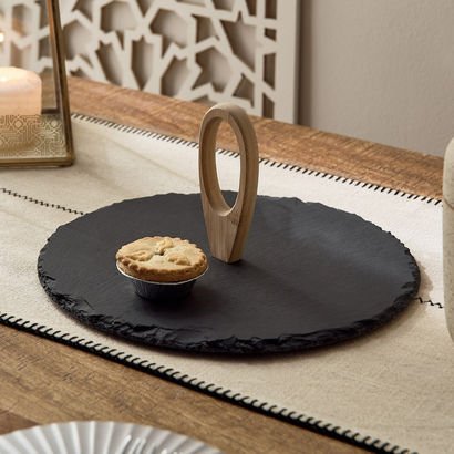 Eden Round Slate Cake Stand with Bamboo Handle