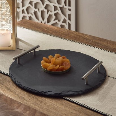 Eden Round Slate Tray with Handle
