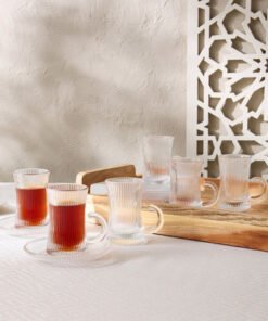 Ribbed Glass 12-Piece Istikan Cup and Saucer Set -...