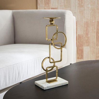 Blake Metal Pillar Candleholder with Marble Base -...